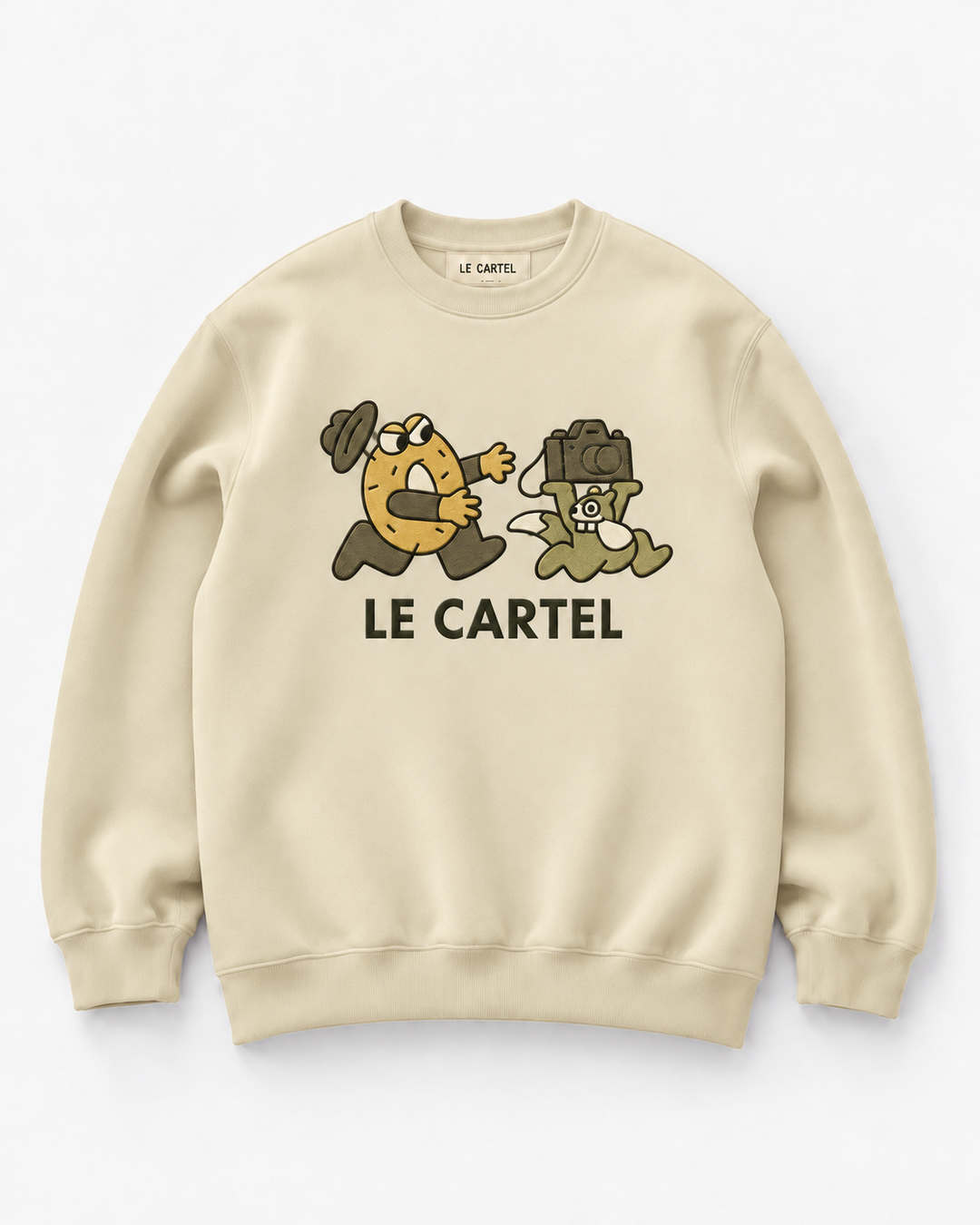 CATCH ME IF YOU CAN・Embroidered unisex crewneck・Cream