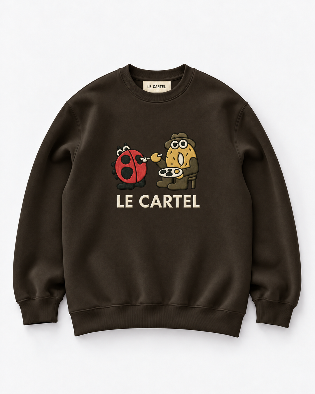 DRAW ME A LADYBUG・Embroidered unisex crewneck・Chocolate