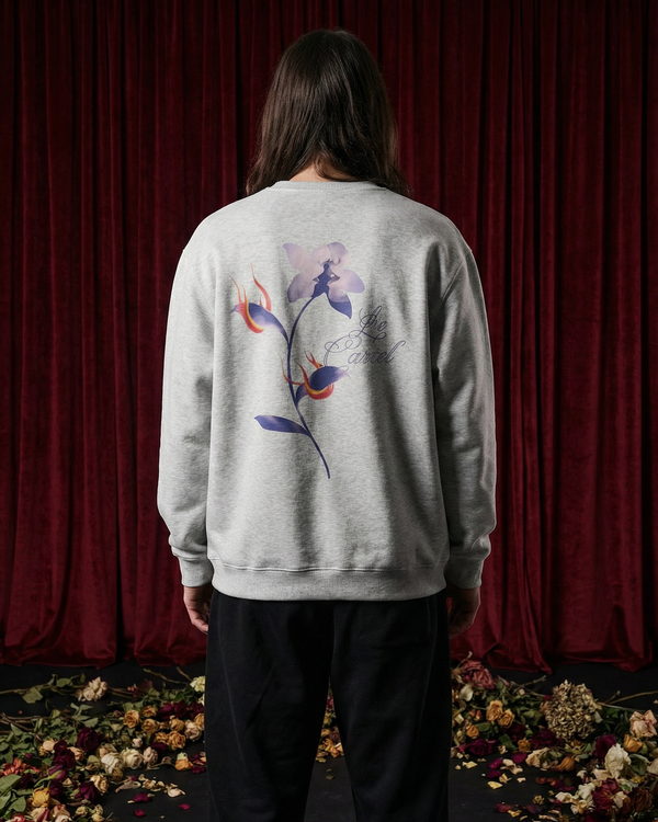 COMBUSTION LENTE・Crewneck ample unisexe・Gris chiné