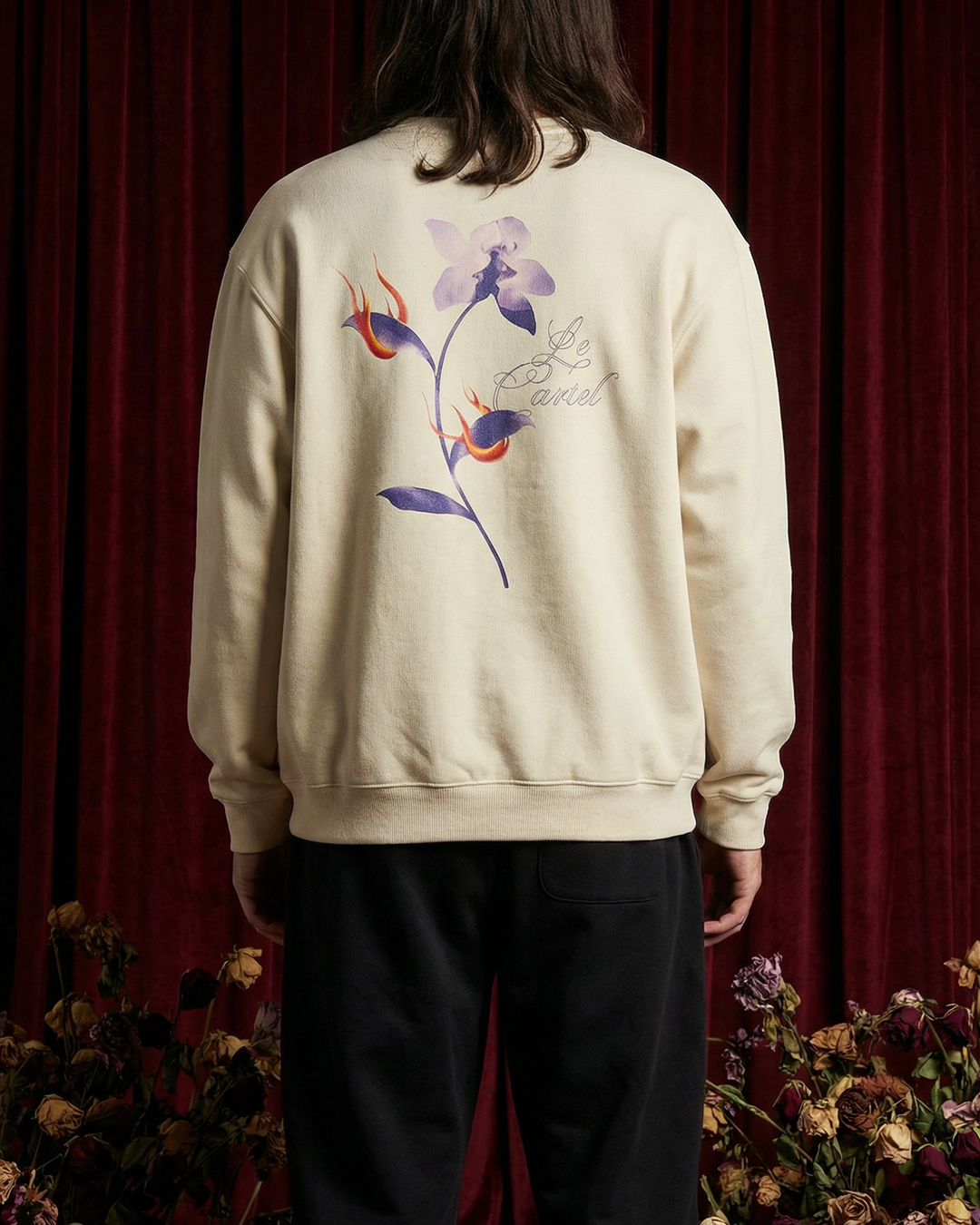 COMBUSTION LENTE・Crewneck ample unisexe・Crème
