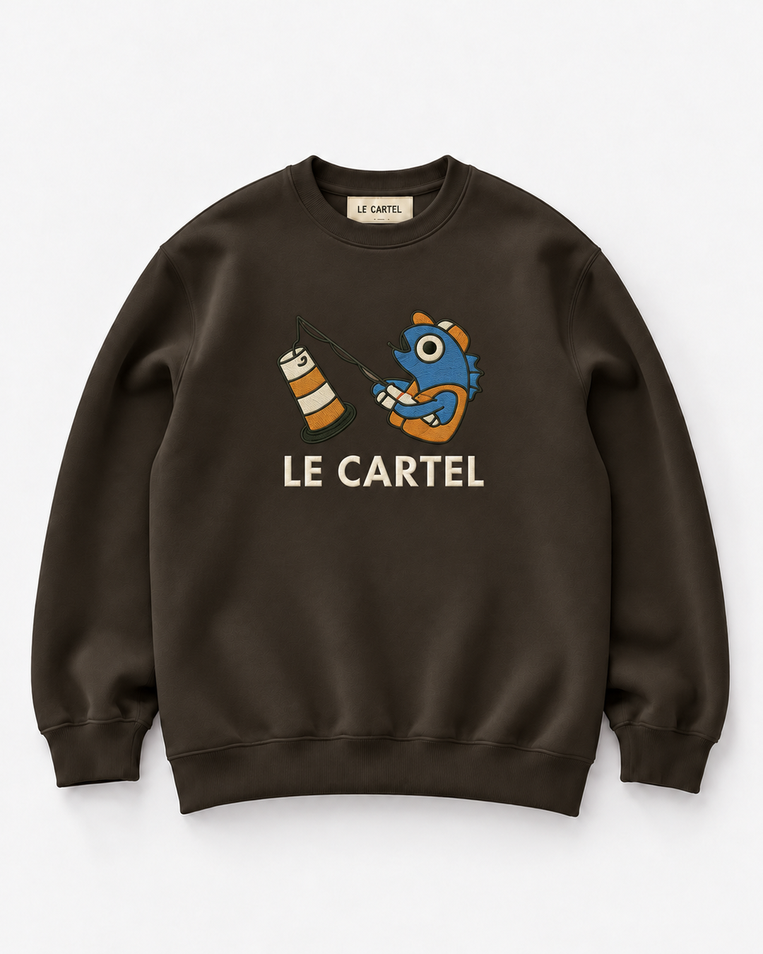 PÊCHE MIRACULEUSE・Crewneck unisexe brodé・Chocolat