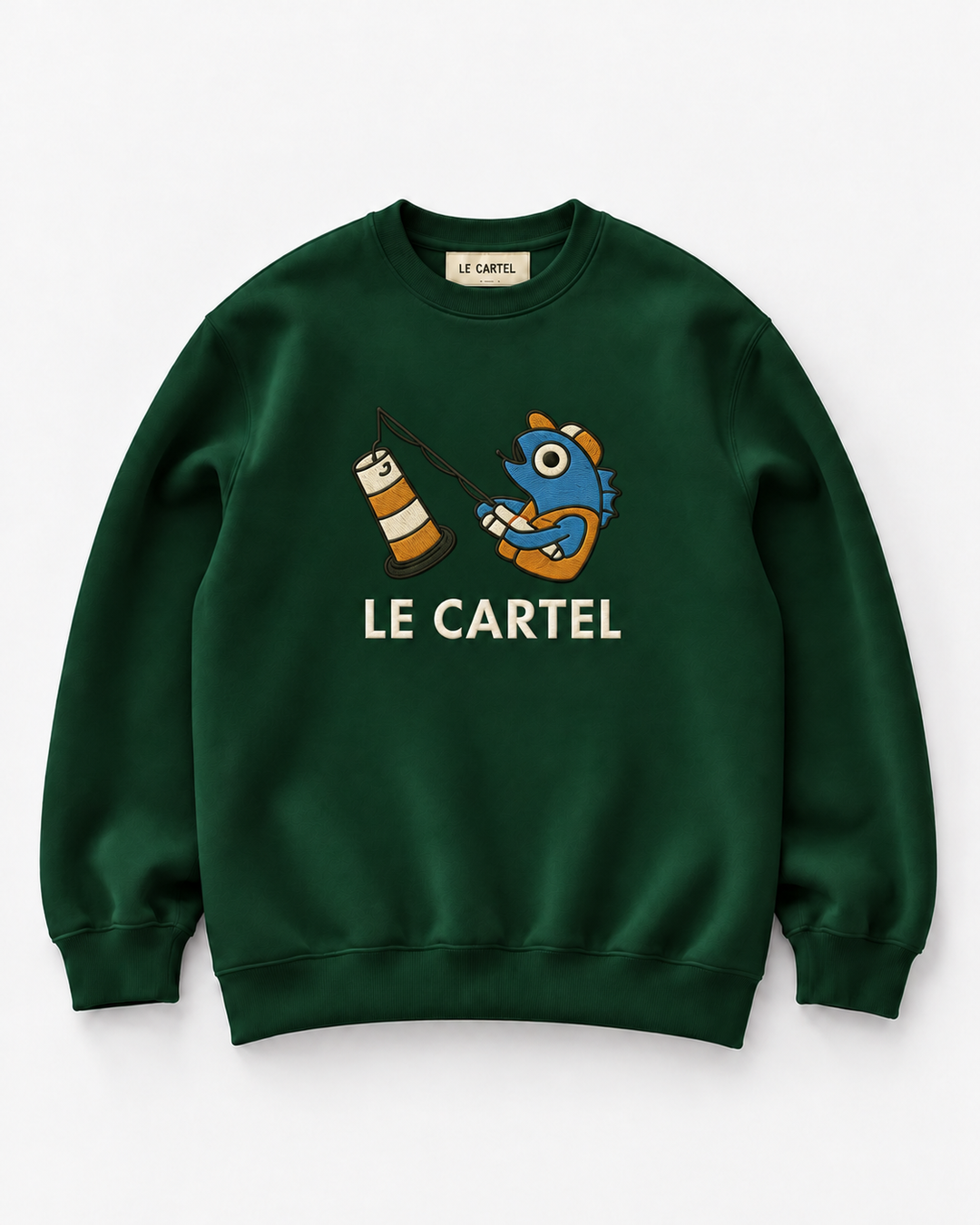 PÊCHE MIRACULEUSE・Crewneck unisexe brodé・Vert
