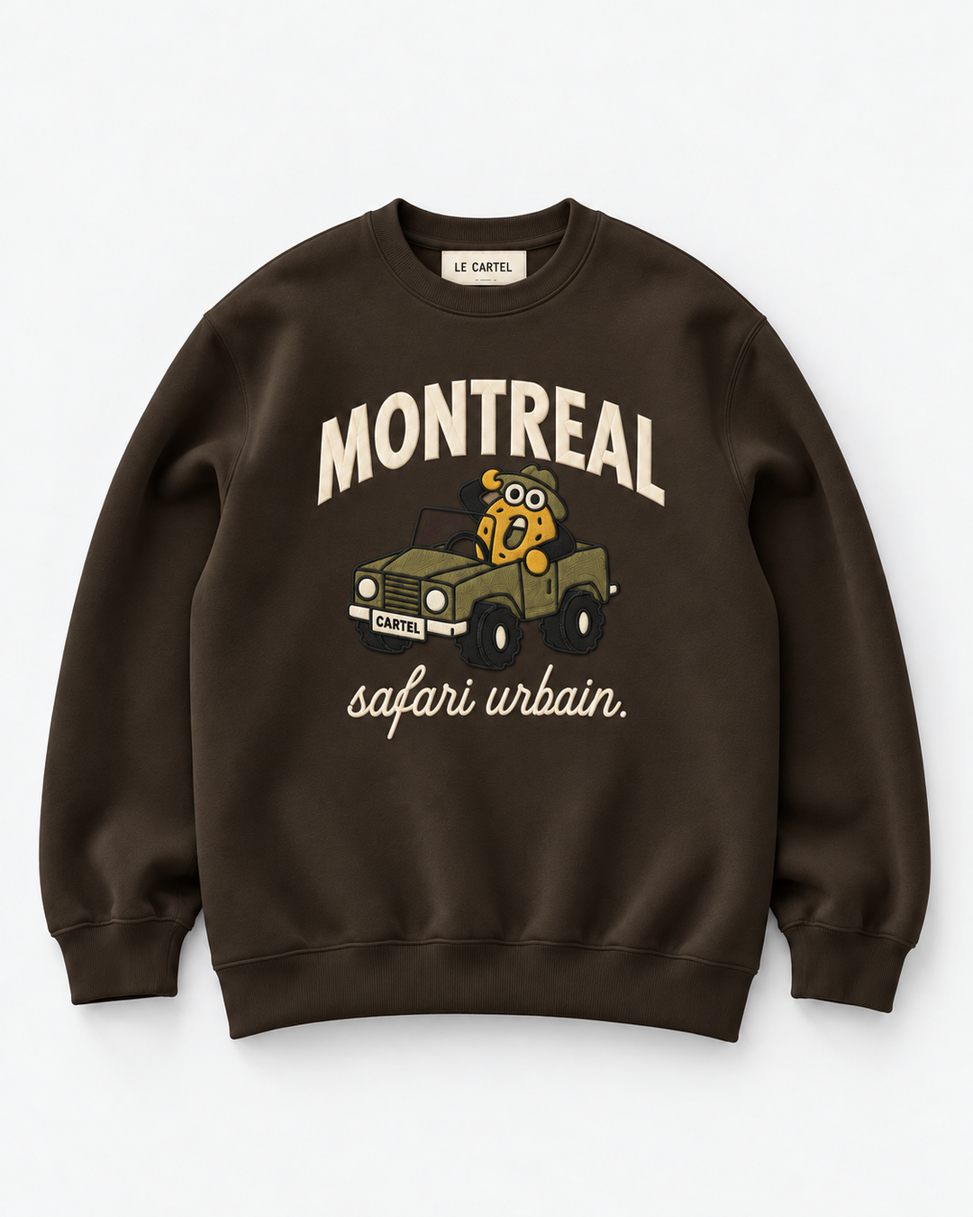 SAFARI URBAIN・Crewneck unisexe brodé・Chocolat