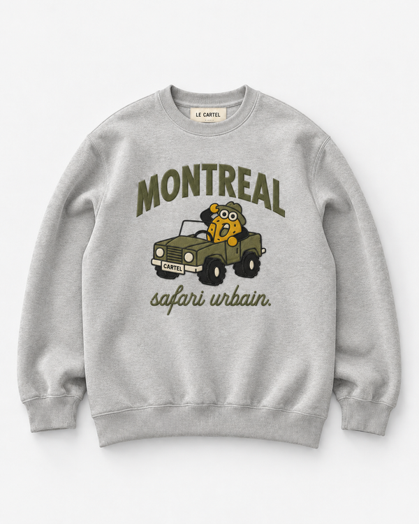 SAFARI URBAIN・Crewneck unisexe brodé・Gris chiné