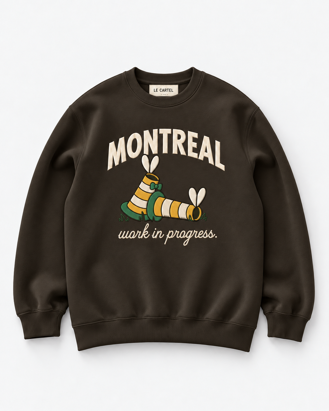 WORK IN PROGRESS・Crewneck unisexe brodé・Chocolat